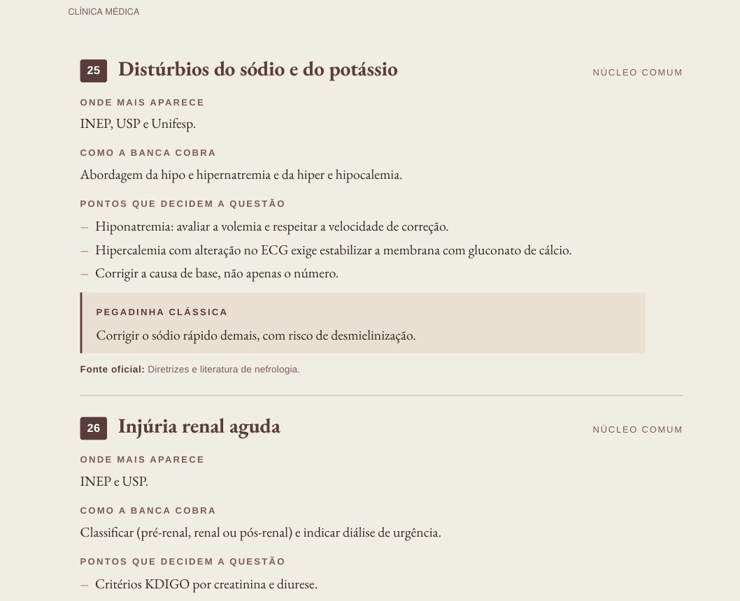 Página de tema do livro: Distúrbios do sódio e do potássio, com os pontos que decidem a questão e a pegadinha clássica